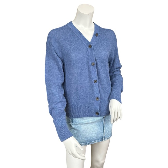 Madewell Blue Alpaca Blend Long Sleeve Cropped V Neck Cardigan Sweater Medium - Picture 3 of 9
